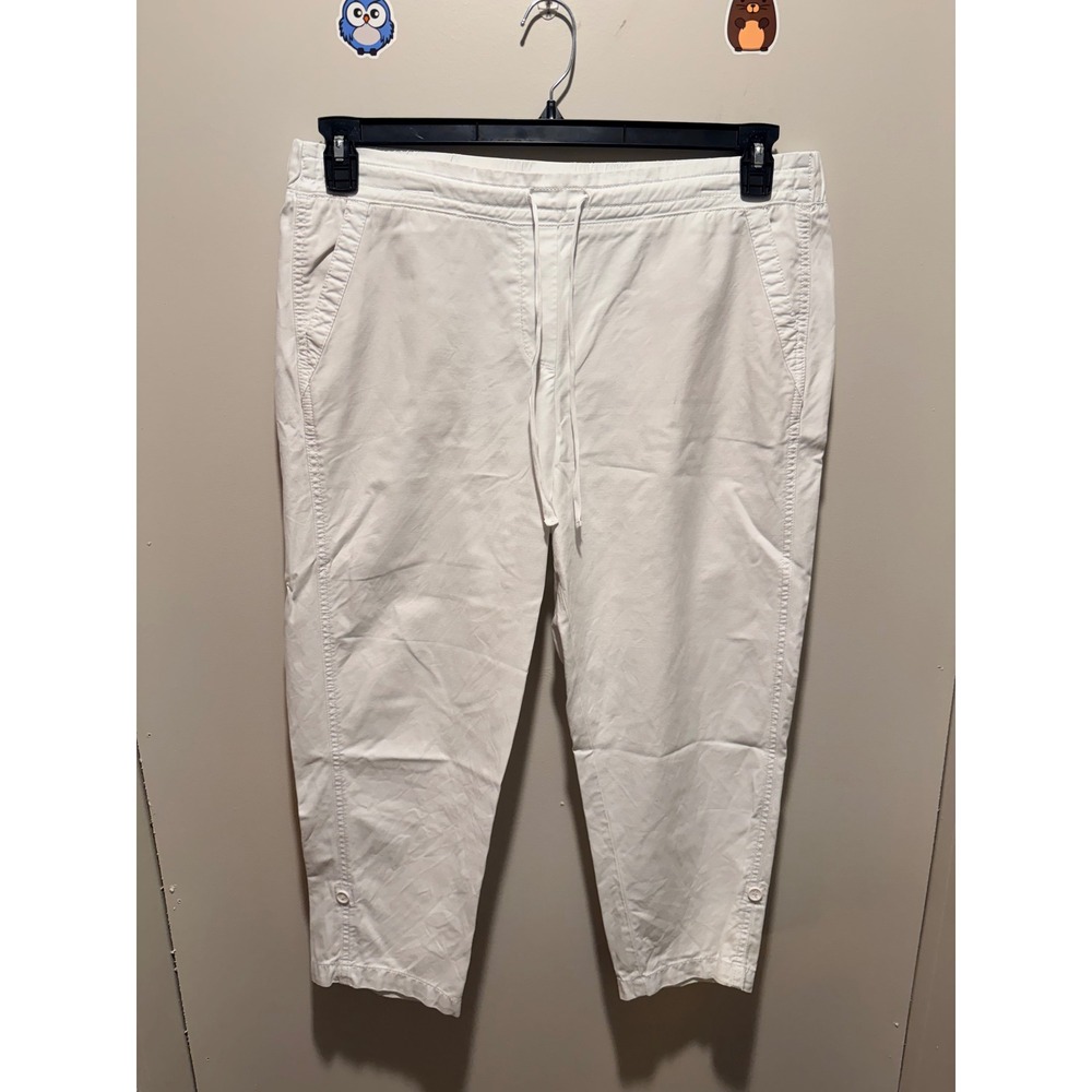 Talbots White Cotton Tencel Drawstring Capri Pants Petite 12P Elastic Waist - Picture 2 of 7